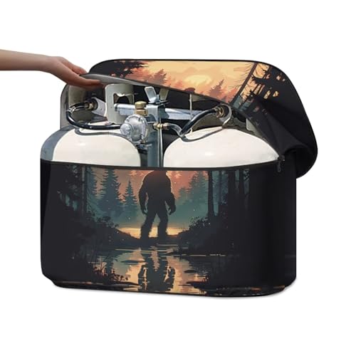 Sunset Bigfoot Double 20lb RV Propane Tank Cover for Travel Trailer Polyester Waterproof Cover Sun Protection Easy to Stall - color: Sunset Bigfoot, size: S(20LB)