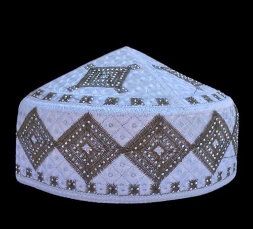 Unisex Kufi Muslim Men Prayer Cap White Stoned Outdoor Headwear Eid Handmade Kufis Namaz Hat - color: Green, size: X-Large