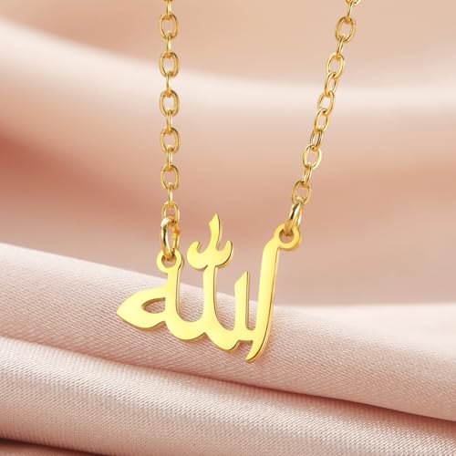 UNIFT Islamic Muslim Allah Layered Necklaces For Women Stainless Steel Charm Water Drop Heart Shape Allah Pendant Double Layer Necklace Islamic Jewelry - color: gold 6