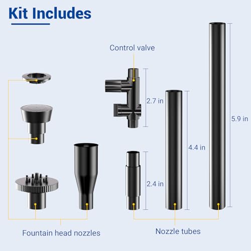 Fountain Nozzles Kits for Outdoor Fountain | Replacement 5 Spray Patterns Plastic Nozzles for Pond Fountain