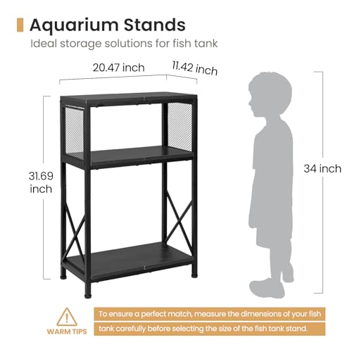 SwaaVee Fish Tank Stand, 10 Gallon Aquarium Stand, 3-Tier Metal Storage Shelf, 20.47"×11.42"×31.69" Heavy Duty Terrarium Stand for Home Office Fish Tank Shelf, Black - color: Rustic Black