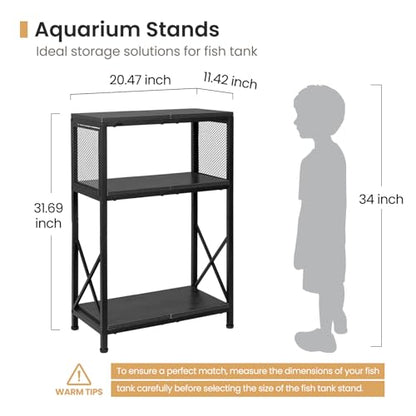 SwaaVee Fish Tank Stand, 10 Gallon Aquarium Stand, 3-Tier Metal Storage Shelf, 20.47"×11.42"×31.69" Heavy Duty Terrarium Stand for Home Office Fish Tank Shelf, Black - color: Rustic Black