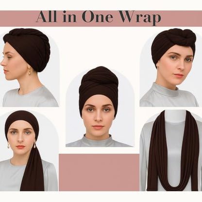 Premium Bamboo Jersey Hijab Scarves -Turban Head Wraps for Women, Fashion Headbands Long Plain Muslim Shawls - color: Coffee Brown