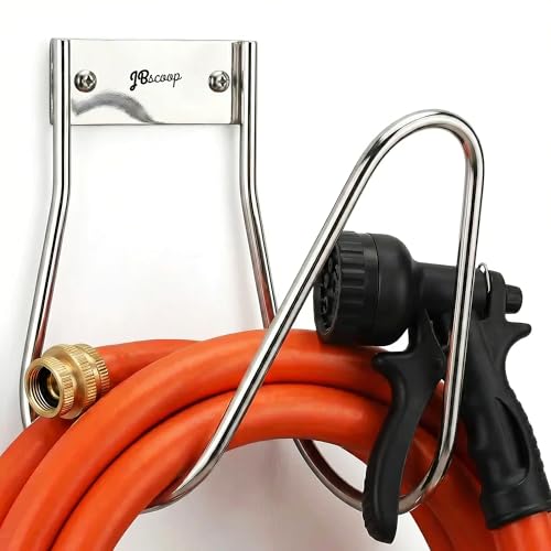 JBscoop Garden Hose Holder Stainless Steel Small Wall Mount Garden Hose Hook, Ideal for Water, Air, Hydraulic Hose, Ropes, Extension Cords Heavy Duty & Rust Proof Large Set of 1