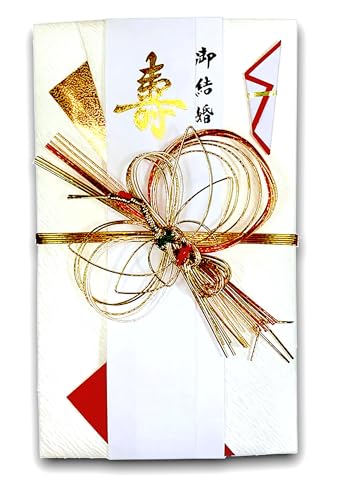 KUDOS.JP Japanese Traditional Money Envelope for Wedding - Japanese Washi Crane Mizuhiki, Gold and Red Design