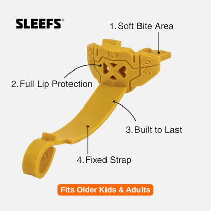 SLEEFS X Gold Football Mouth Guard - Lip/Mouthguard with Helmet Strap - Lip/Teeth Protector Mouthpiece - Moldable - for Youth/Adults, Men & Women Mouth Guard, Maximum Air Flow, Lacrosse, All Sports - color: Gold