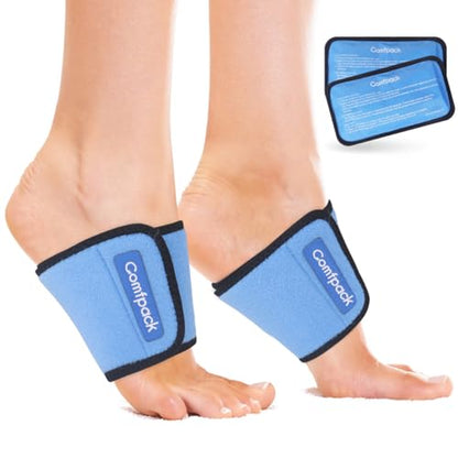 Comfpack 2 Packs Cold Therapy Wrap for Pain Relief, Reusable Gel Ice Packs for Foot Plantar, Wrist, Ankle, for Sprains, Muscle Pain, Bruises, Injuries, Blue - size: Blue, style: 2 Sleeves + 2 Gel Packs