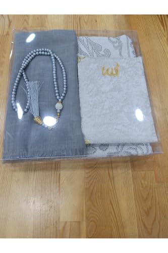SODEF Prayer Rug Set 27.6 x 43.3 in Gray Cotton with Straight Fringe for Men and Women Refined Gift for Daily Use and Special Occasions - Gray, 28x43 inch