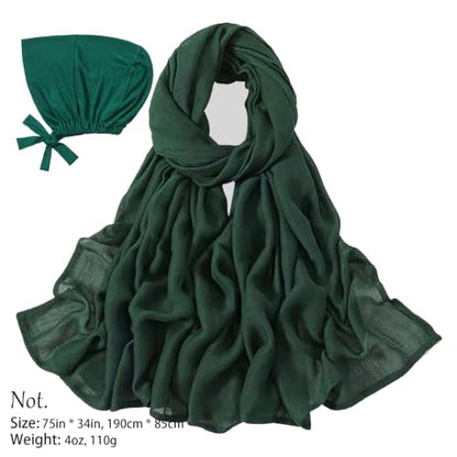 Modal Cotton Hijab Scarf for Women with Undercap Set - color: Deep Green