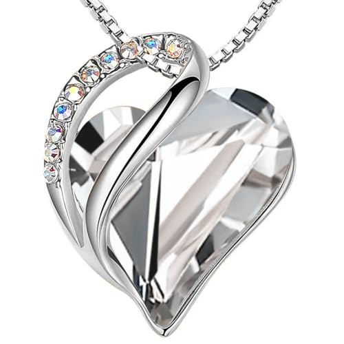 Leafael Gift Necklaces for Women, Infinity Love Birthstone Heart Crystal Pendant, Birthday Anniversary Jewelry for Wife, Mom, and Her, Silver Plated, 18" + 2" Adjustable Chain - color: 04a-April-Crystal Clear