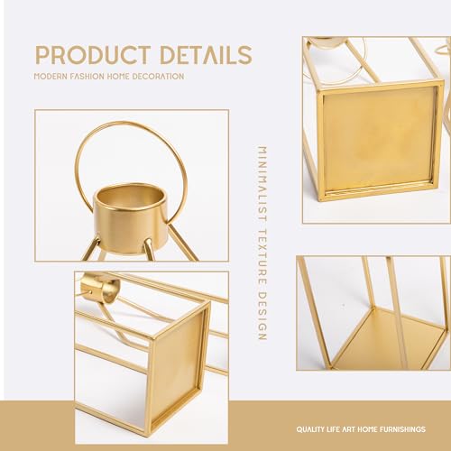 HPC Decor 모던 팜하우스 랜턴 장식 - 크리스마스용 골드 메탈 캔들 랜턴 - 랜턴 장식, 타이머 깜박임 양초 포함, 거실, 가정, 실내, 실외, 테이블, 벽난로 맨틀 장식 - size: 15inch and 12inch（Gold）
