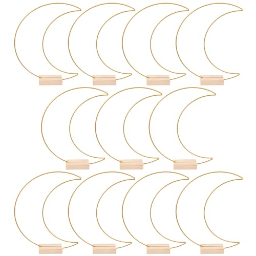Kichvoe Metal Floral Hoops: Moon Table Decoration Set with Wooden Stands 10.23X7.87 Inches Wedding Centerpiece for DIY Reception Party and Celestial Theme Events - size: 26x20cm
