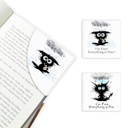 2 Pack Funny Cat hit by Lightning Leather Book Corner Bookmark, Durable Handmade Reading Accessories - Gifts for Readers, Women, Men, Teachers, Students - color: 2pack-funny Cat Hit By Lightning