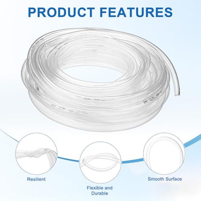 M METERXITY Vinyl Tubing 5/16" ID x 3/8" OD 50ft Flexible Plastic Tube with 2 Hose Ties, Lightweight Hybrid PVC Hose for Water Gardening/Airline/Aquarium Tubing [Clear] - size: 5/16" ID x 50ft