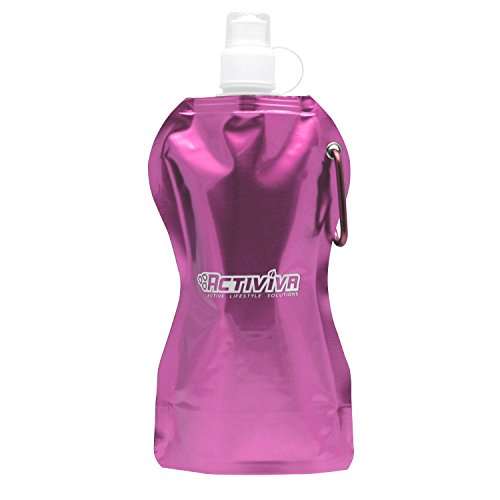 USA Merchant | Collapsible Reusable Water Bottle with Carabiner Clip Light Weight Leak Proof Foldable Drinking Water Bottle Non Toxic BPA Free - 16.9 oz 4 Pack (Pink, Purple, Red, Clear) - color: Pink,Purple,Red,Clear