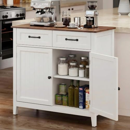 Bealife 32" Buffet Cabinet, Kitchen Island with Storage - Retro | Coffee Bar Cabinet with 2 Drawers and Adjustable Shelf, for Dining Room, Living Room, Entryway - color: Retro