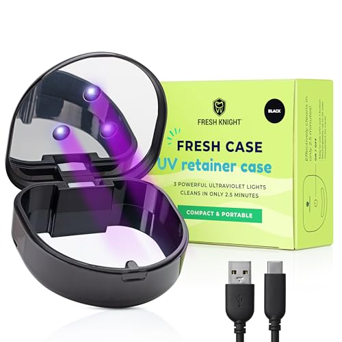 FRESH KNIGHT UV Retainer Case | UVC Retainer Cleaner, Disinfects Cleans and Removes Odors, Mouth Guard Case, compatible for Invisalign Container (Black-UV) - color: Black UV