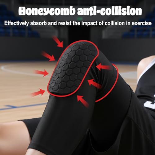 Vin Beauty Basketball Knee Pads, 2 Pcs Honeycomb Anti Collision Leg Compression Sleeves, Sports Sleeves Knee Pads for Basketball, Volleyball, Wrestling, Football, Soccer, Skating
