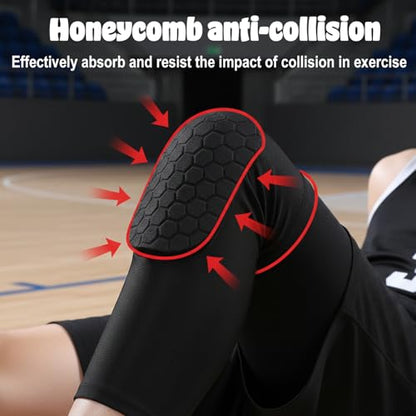 Vin Beauty Basketball Knee Pads, 2 Pcs Honeycomb Anti Collision Leg Compression Sleeves, Sports Sleeves Knee Pads for Basketball, Volleyball, Wrestling, Football, Soccer, Skating