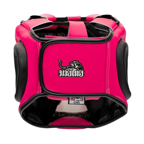 YOKKAO Premium Head Guard | Handmade Genuine Leather Headgear | Ideal for Muay Thai, Boxing, Kickboxing Sparring, Hard Training & Professional Competitions - color: Fuchsia/Black Training, size: Large
