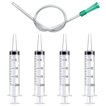 4pcs 20ml Plastic Syringes with 1pc 13inch Plastic Tubing, Syringe for Liquid in Scientific Lab, Pet Feeding, Glue Syringe for Craft Making, Epoxy Resin, Lubricant, Lip Gloss Filling and Supplies - size: 4pcs 20ml syringes with 1 tubing