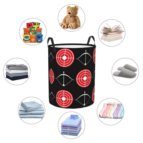 Archery Pattern Red Target And Shootings Bow X Round Waterproof Oxford Cloth Laundry Basket Multi-Purpose Storage Basket Toys Books Clothes Storage Basket - color: Black 7