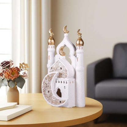 Ramadan Eid Home Decorations for Home 2025 Gold and White Mosque Tower Islamic Eid Mubarak decore - size: 6.3*2.36*10.63in