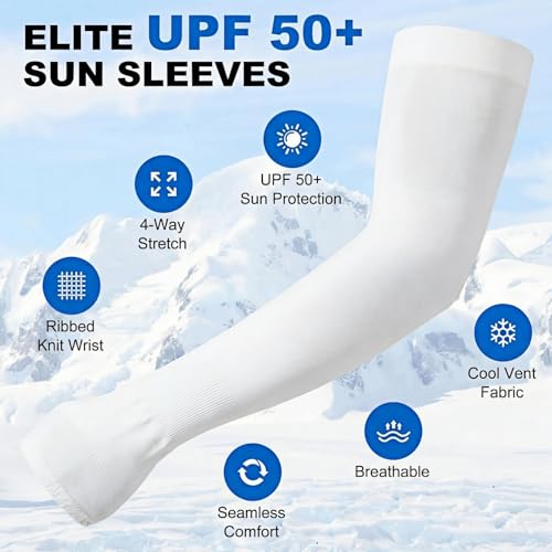 Cooling Arm Sleeves with Thumb Hole for Men & Women, UV Sun Protection Compression Sleeves for Outdoor - color: White