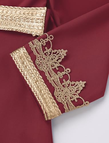 IWEMEK Abaya for Girls Muslim Prayer Dress Kids Islamic Dubai Eid Ramadan Clothes Wedding Saudi Arabic Kaftan Dress with Belt - color: Burgundy, size: 3-4T