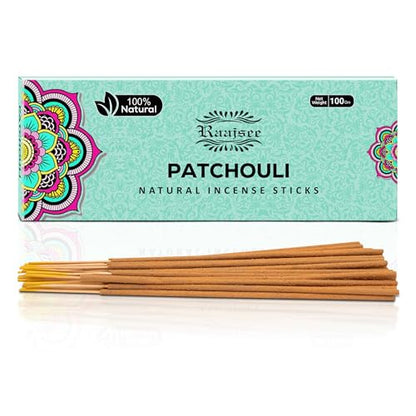 Raajsee Patchouli Incense Sticks 100 gm Pack-100% Pure Organic Natural Hand Rolled Free from Chemicals-Perfect for Church,Aromatherapy,Relaxation,Meditation,Positivity & Sensual Therapy - color: Patchouli