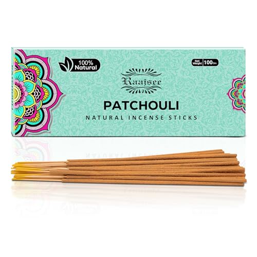 Raajsee Patchouli Incense Sticks 100 gm Pack-100% Pure Organic Natural Hand Rolled Free from Chemicals-Perfect for Church,Aromatherapy,Relaxation,Meditation,Positivity & Sensual Therapy - color: Patchouli