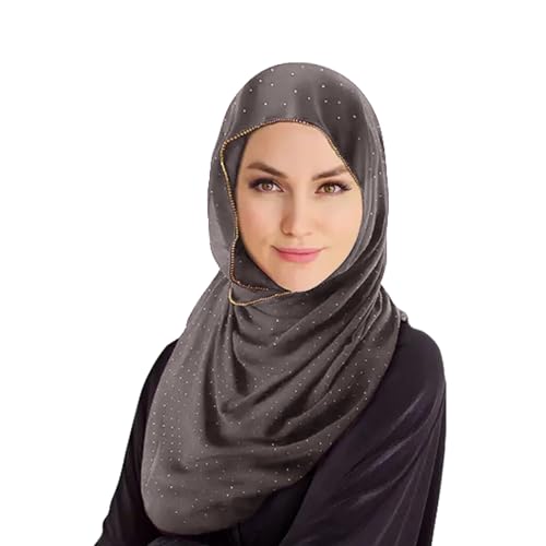 Hijab Scarf for Women Soft Chiffon Rhinestone Long Scarf Shawl Fashion Muslim Hijab Head Wrap Scarves - color: Dark Grey