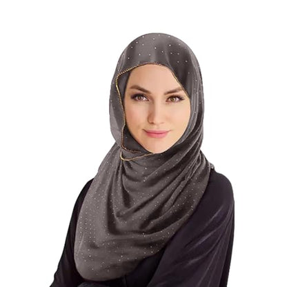 Hijab Scarf for Women Soft Chiffon Rhinestone Long Scarf Shawl Fashion Muslim Hijab Head Wrap Scarves - color: Dark Grey