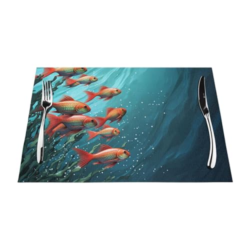 Placemats Set of 6 Heat Resistant PVC Table Mats Fish Aquarium Place mat for Dining Table Desktop Protection Pad Non-Slip Washable Place Mats for Kitchen Dining Outdoor - size: 6 PCS