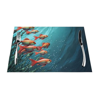 Placemats Set of 6 Heat Resistant PVC Table Mats Fish Aquarium Place mat for Dining Table Desktop Protection Pad Non-Slip Washable Place Mats for Kitchen Dining Outdoor - size: 6 PCS