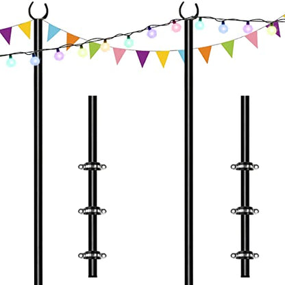 10ft String Light Poles for Deck Fence, Light Poles for Outdoor String Light, Perfect for Garden, Backyard, and Patio Lighting Stand for Parties, Wedding - Matte Black Finish - 2 Pack - style: 2 Pole for Deck Fence