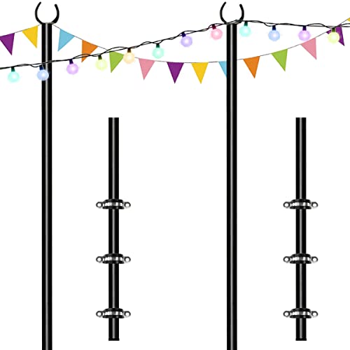 10ft String Light Poles for Deck Fence, Light Poles for Outdoor String Light, Perfect for Garden, Backyard, and Patio Lighting Stand for Parties, Wedding - Matte Black Finish - 2 Pack - style: 2 Pole for Deck Fence