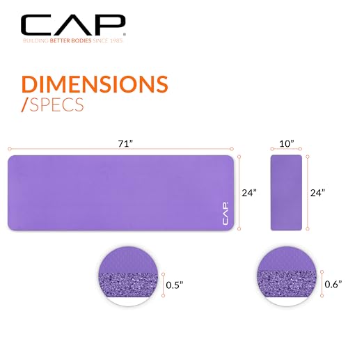 CAP Barbell 1/2-Inch High Density Exercise Yoga Mat with Strap | Multiple Options - color: Purple, style: Yoga Mat w/Knee Pad
