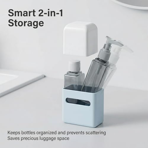 4 in 1 Travel Dispenser Bottle Refillable 4 in 1 Travel Dispenser 60ml Travel Bottles Leakproof Travel Size Containers for Toiletries Shampoo Lotion Blue - color: Blue