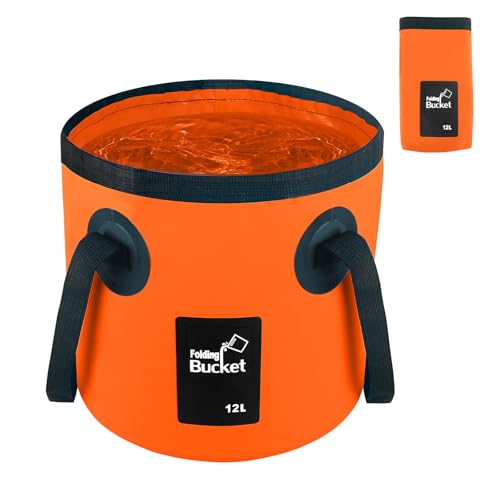 Car Wash Bucket 3.2 Gallon, Collapsible Bucket for Cleaning, Fishing Bucket with Handle for Car Washing, Traveling, Beach, Portable Wash Basin for Cleaning Supplies RV Essentials and Outdoor Camping - color: Orange, size: 12L