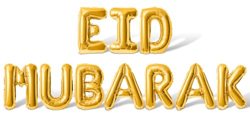 Letter Balloons - EID MUBARAK 16" Inch Alphabet Letters Foil Mylar Balloon Blessed Feast Festival Party Banner (Gold) - color: Gold