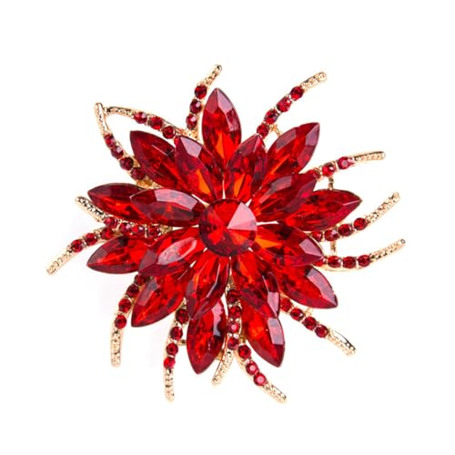 Rhinestone Sunflower Brooch Pin Red Pink Flower Brooch Stylish Crystal Brooch Elegant Clothing Hat Bag Accessories Jewerly for Women - color: Red1