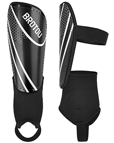 BROTOU Shin Guards Soccer Youth, Soccer Shin Guards for Kids 3-15, Light Weight Adjustable Straps Shin Pads Protection Equipment with Ankle and Leg Calf Protection - color: BLACK, size: Small