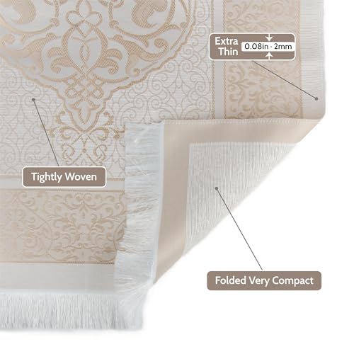 Islamic Prayer Gift Set for Men – Velvet Prayer Mat, Tasbih Beads, Yaseen Book – Muslim Prayer Essentials – Ramadan Eid Gift - color: Beige