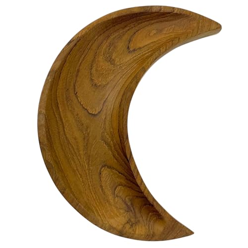 Artisan Wooden Moon Crescent Decorative Dish, Hand Carved Teak, 8 x 3 Inches, Indonesian Made, Celestial Home Decor, Trinket Holder