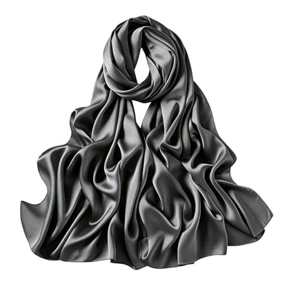 Lina & Lily Luxury Satin Hijab Head Scarf Shawl Wrap for Muslim Women Extra Long - color: Dark Gray