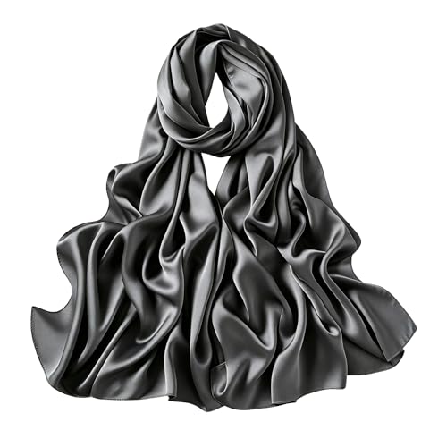 Lina & Lily Luxury Satin Hijab Head Scarf Shawl Wrap for Muslim Women Extra Long - color: Dark Gray