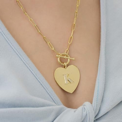 14K Gold Filled Heart Initial Necklace for Women, Dainty Alphabet Pendant Necklace with Paperclip Chain, Hypoallergenic Jewelry Gift for Her - color: Letter Y
