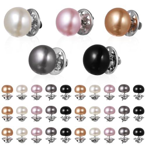 Baluue 25pcs No Sew Pearl Brooch Pins for Women, Pearlescent Buttons Fixed Pins Mini Shirt Brooch for Shirt Blouse Dress Sweater Shawl and Suspenders Jackets, 5 Colors
