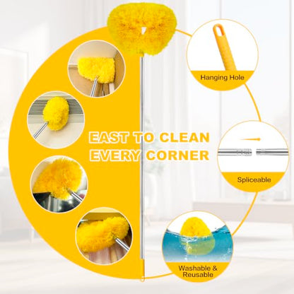 Ceiling Fan Cleaner Duster Reusable Microfiber Ceiling Fan Blade Cleaner Removable Duster with Extension Pole Adjusts 13 to 49.7 Inch for Cleaning Walls Bookshelves Furniture Door Window Top (Yellow) - color: Yellow